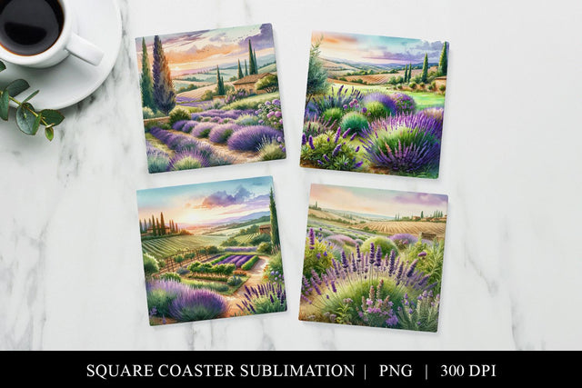 Lavender Field Coasters Bundle, Tuscan Landscape Sublimation Sublimation BijouBay 