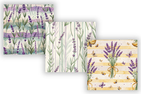 Lavender Field Stripe Digital Paper, Seamless Watercolor Floral Pattern Pack, Printable Scrapbook Paper, Purple Botanical Design Bundle Digital Pattern FloridPrintables 
