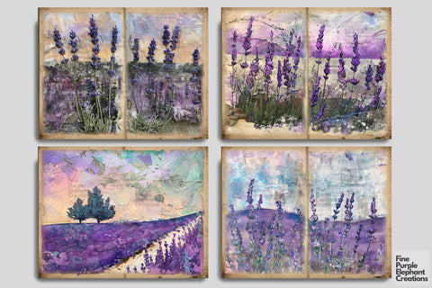 Lavender Fields Digital Junk Journal Double Pages Digital Pattern Fine Purple Elephant Creations 