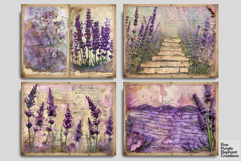 Lavender Fields Digital Junk Journal Double Pages Digital Pattern Fine Purple Elephant Creations 