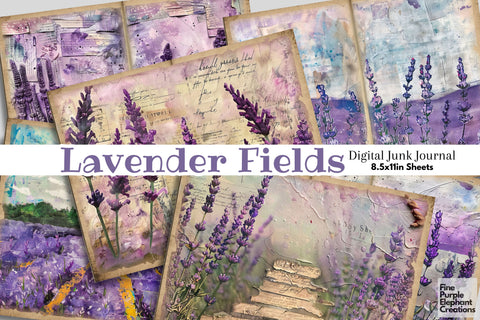 Lavender Fields Digital Junk Journal Double Pages Digital Pattern Fine Purple Elephant Creations 