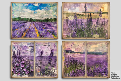 Lavender Fields Digital Junk Journal Double Pages Digital Pattern Fine Purple Elephant Creations 