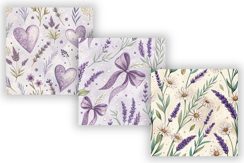 Lavender Floral Digital Paper Bundle, Seamless Watercolor Pattern Pack, Printable Scrapbook Paper, Purple Botanical Design Collection Digital Pattern FloridPrintables 
