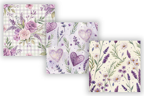 Lavender Floral Digital Paper Bundle, Seamless Watercolor Pattern Pack, Printable Scrapbook Paper, Purple Botanical Design Collection Digital Pattern FloridPrintables 