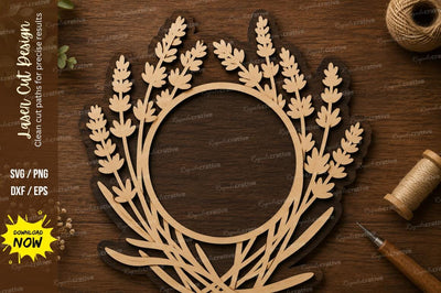 Lavender Floral Wreath Frame Laser Cut SVG File SVG Regulrcrative 