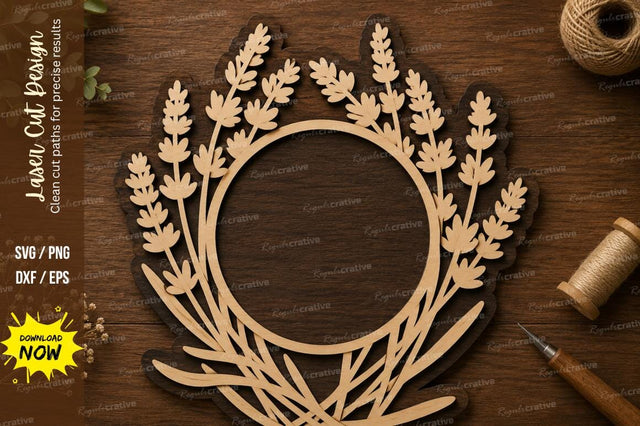 Lavender Floral Wreath Frame Laser Cut SVG File SVG Regulrcrative 