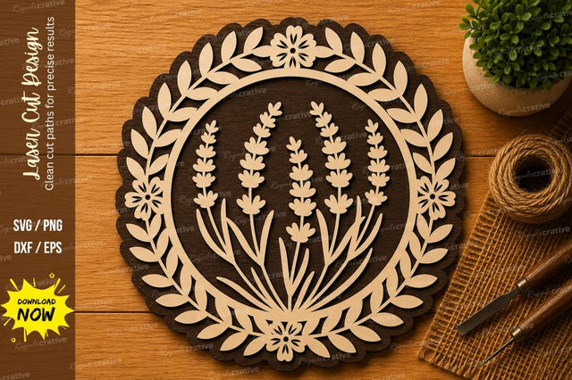 Lavender Floral Wreath Laser Cut SVG File SVG Regulrcrative 