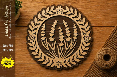 Lavender Floral Wreath SVG | Botanical Laser Cut File | Glowforge CNC DXF PNG EPS SVG Regulrcrative 