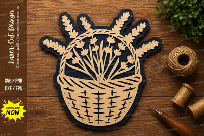 Lavender Flower Basket Wall Art Laser Cut SVG File SVG Regulrcrative 
