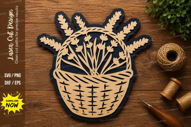 Lavender Flower Basket Wall Art Laser Cut SVG File SVG Regulrcrative 