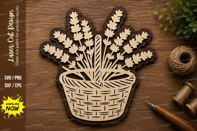 Lavender Flower Basket Wall Art Laser Cut SVG File SVG Regulrcrative 