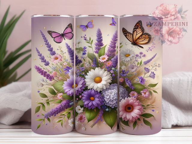 Lavender Flowers Tumbler Wrap, Butterfly Sublimation Design, 20oz Skinny Tumbler Wrap, Floral Tumbler Art, Nature Lover Gift Idea, Purple Butterfly Wrap Design Sublimation Li Zamperini 