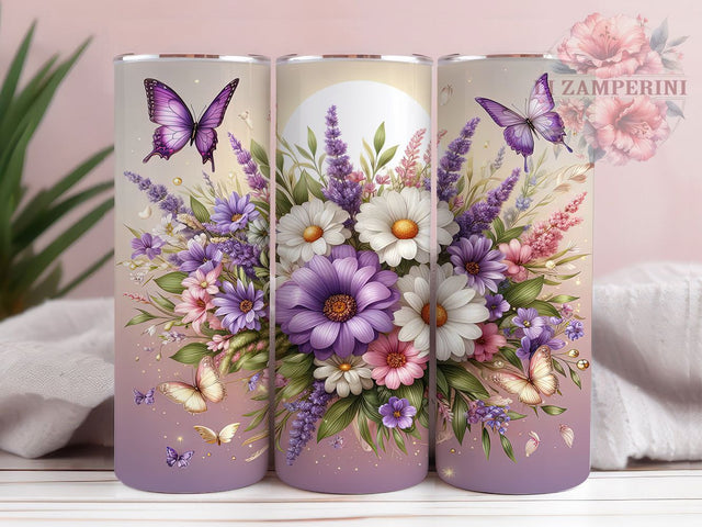 Lavender Flowers Tumbler Wrap, Butterfly Sublimation Design, 20oz Skinny Tumbler Wrap, Floral Tumbler Art, Nature Lover Gift Idea, Purple Butterfly Wrap Design Sublimation Li Zamperini 