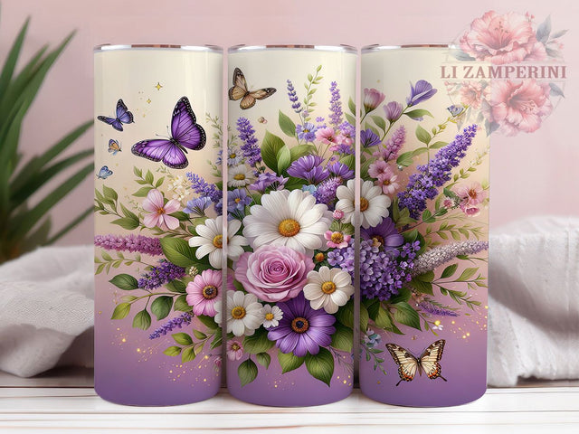 Lavender Flowers Tumbler Wrap, Butterfly Sublimation Design, 20oz Skinny Tumbler Wrap, Floral Tumbler Art, Nature Lover Gift Idea, Purple Butterfly Wrap Design Sublimation Li Zamperini 