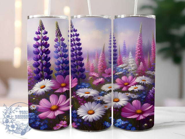 Lavender Garden Watercolor Tumbler, Wildflower Watercolor Sublimation, 20oz Skinny Tumbler PNG, Purple Floral Tumbler Design, Botanical Wrap for Tumbler, Watercolor Flower Wrap Sublimation ToriDesigns 