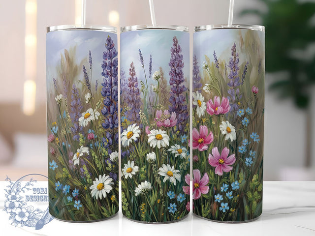 Lavender Garden Watercolor Tumbler, Wildflower Watercolor Sublimation, 20oz Skinny Tumbler PNG, Purple Floral Tumbler Design, Botanical Wrap for Tumbler, Watercolor Flower Wrap Sublimation ToriDesigns 