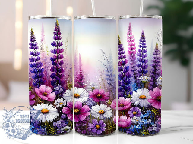 Lavender Garden Watercolor Tumbler, Wildflower Watercolor Sublimation, 20oz Skinny Tumbler PNG, Purple Floral Tumbler Design, Botanical Wrap for Tumbler, Watercolor Flower Wrap Sublimation ToriDesigns 