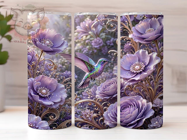 Lavender Hummingbird Art 20oz Tumbler, Lavender Hummingbird, Floral Art, Elegant Theme, Sublimation Wrap, 20oz Tumbler, Botanical Aesthetic, Nature Design Sublimation Lara' s Designs 