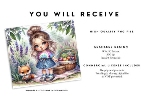 Lavender Picnic Girl Tumbler Wrap Sublimation BijouBay 