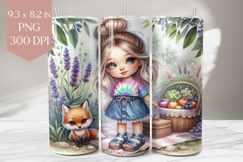 Lavender Picnic Girl Tumbler Wrap Sublimation BijouBay 
