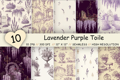 Lavender Purple Toile Digital Paper, Seamless Floral Pattern Bundle, Printable Scrapbook Paper, Wedding Spring Feminine Design Bundle Digital Pattern FloridPrintables 