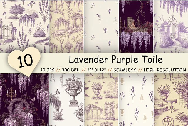 Lavender Purple Toile Digital Paper, Seamless Floral Pattern Bundle, Printable Scrapbook Paper, Wedding Spring Feminine Design Bundle Digital Pattern FloridPrintables 