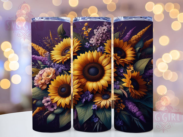 Lavender Sunflower Floral Tumbler, Sunflowers Bloom, Spring Floral, Seamless Pattern, Vibrant Style, 20Oz Tumbler, Sublimation Wrap Sublimation SvggirlplusArt 