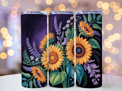Lavender Sunflower Floral Tumbler, Sunflowers Bloom, Spring Floral, Seamless Pattern, Vibrant Style, 20Oz Tumbler, Sublimation Wrap Sublimation SvggirlplusArt 