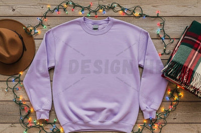 Lavender sweatshirt with festive decorations Mock Up Photo Designangry 