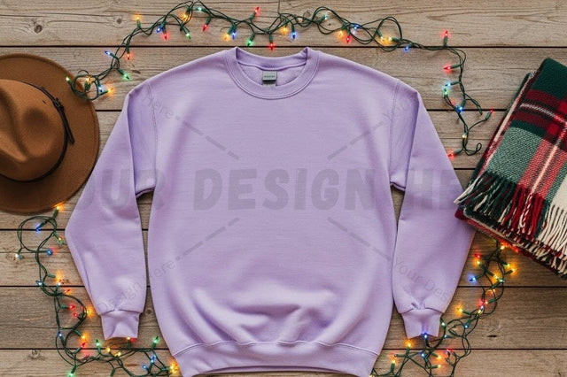 Lavender sweatshirt with festive decorations Mock Up Photo Designangry 