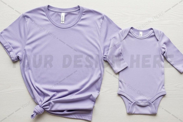Lavender t-shirt and onesie set Mock Up Photo Regulrcrative 