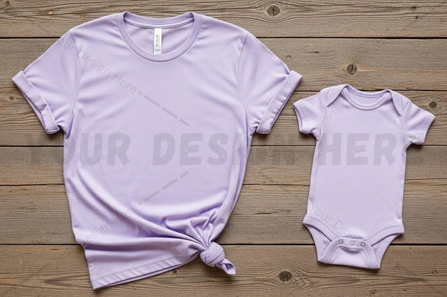 Lavender t-shirt and onesie set Mock Up Photo Regulrcrative 
