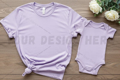 Lavender t-shirt and onesie set Mock Up Photo Regulrcrative 