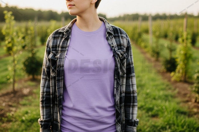 Lavender t-shirt mockup with plaid shirt Mock Up Photo Designangry 