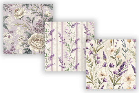 Lavender Toile Digital Paper Pack, Vintage Floral Toile, Gingham & Stripe Seamless Patterns, Wedding, Scrapbooking & Printable Crafts Digital Pattern FloridPrintables 