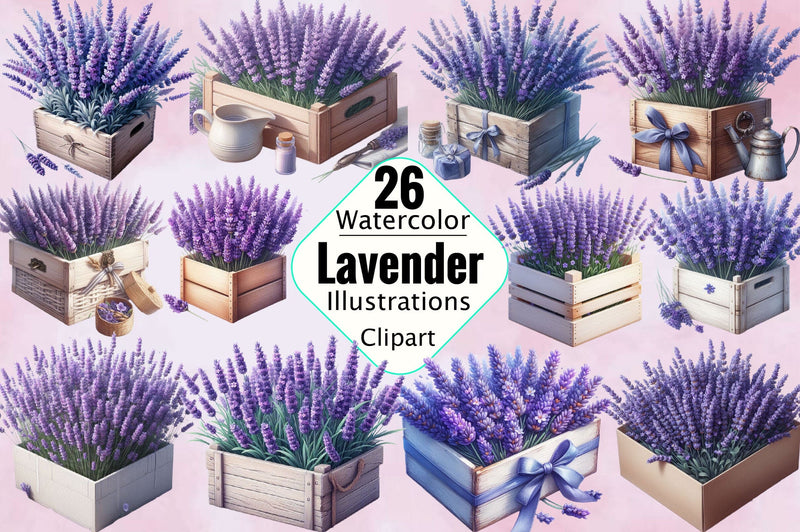 Lavender Watercolor Sublimation Clipart Bundle Sublimation SVGArt 