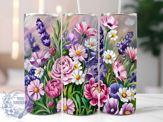 Lavender Wildflower Boho Tumbler Wrap, Wildflower Wrap PNG, 20oz Skinny Tumbler Design, Boho Floral Sublimation, Lavender Aesthetic Tumbler, Spring Flower Wrap, Botanical Tumbler Design Sublimation ToriDesigns 
