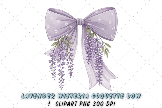 Lavender Wisteria Coquette Bow Clipart, lavender wisteria bow, coquette bow clipart, spring floral bow, wisteria flower bow, digital bow design, lavender floral bow, elegant coquette bow, spring wisteria clipart, floral bow design, purple wisteria bow Sublimation FloridPrintables 