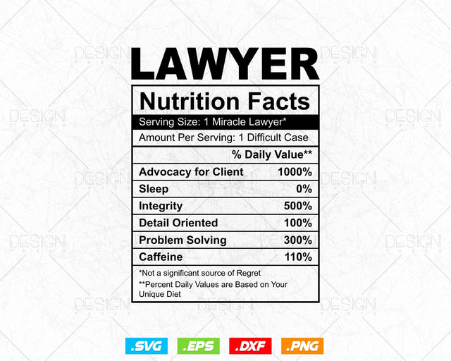 Lawyer Funny Nutrition Facts Editable Mug T-shirt Design in Ai Png Svg Files, advocate svg, attorney at law, barrister, bar-at-law, canonist SVG DesignDestine 