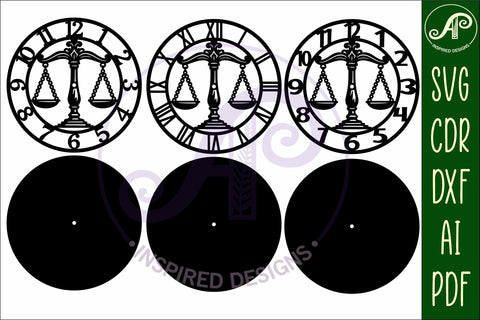 Lawyer Scales clock wall clock laser cut files SVG APInspireddesigns 