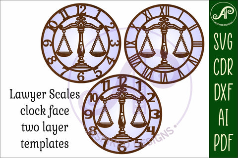 Lawyer Scales clock wall clock laser cut files SVG APInspireddesigns 