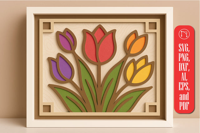 Layer Tulips 3D Shadow Box SVG cut file SVG MD JOYNAL ABDIN 
