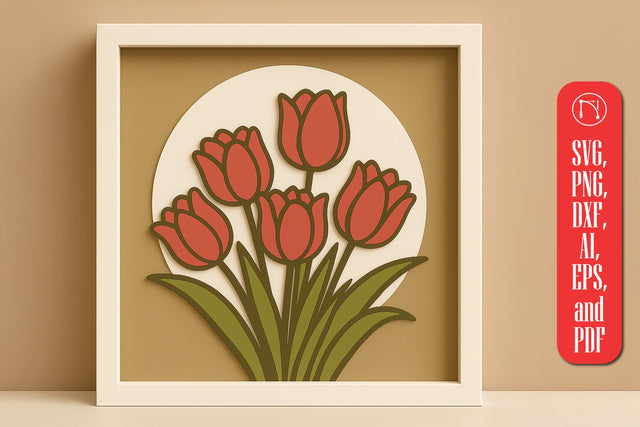 Layer Tulips 3D Shadow Box SVG cut file SVG MD JOYNAL ABDIN 