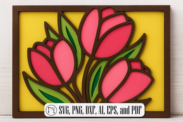 Layer Tulips 3D Shadow Box SVG cut file SVG MD JOYNAL ABDIN 