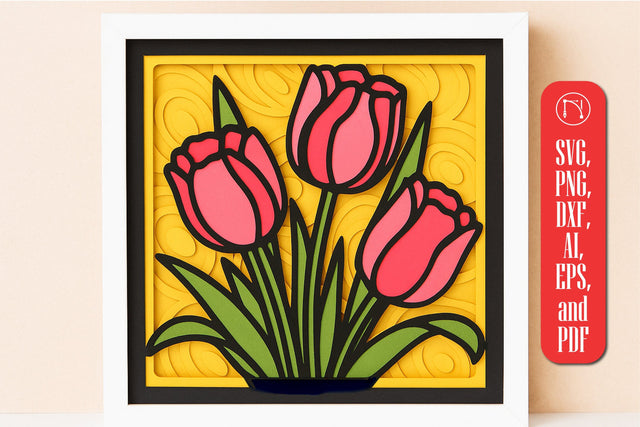 Layer Tulips 3D Shadow Box SVG cut file SVG MD JOYNAL ABDIN 