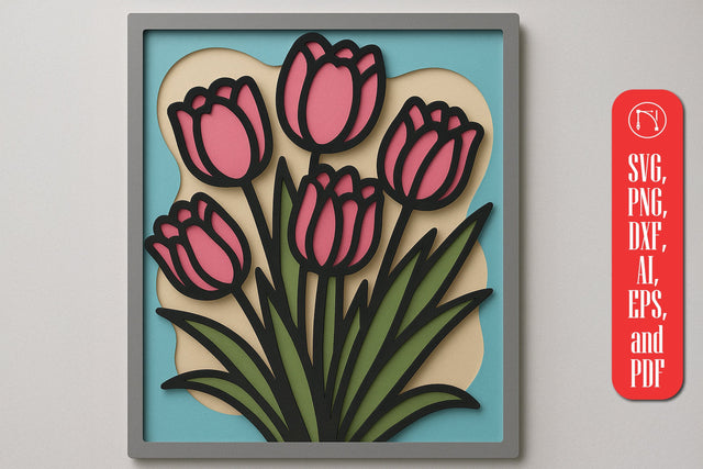 Layer Tulips 3D Shadow Box SVG cut file SVG MD JOYNAL ABDIN 