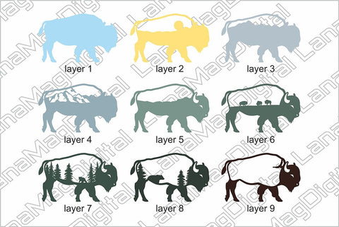 Layered Bison svg Mountain sunrise National park Buffalo 3D Paper LanaMagDigital 