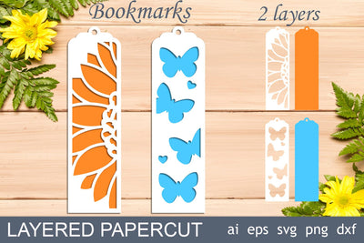 Layered bookmark with sunflower, Butterfly bookmarks paper cut svg SVG AnastasiyaArtDesign 