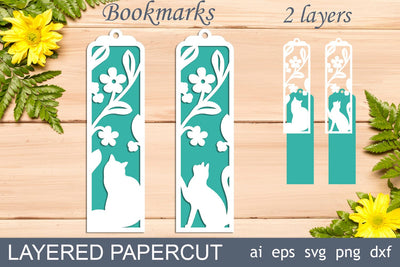 Layered bookmarks with cat svg, Animal bookmark, Papercut template SVG AnastasiyaArtDesign 