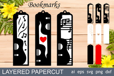 Layered bookmarks with guitar svg, Music bookmarks papercut for cricut SVG AnastasiyaArtDesign 